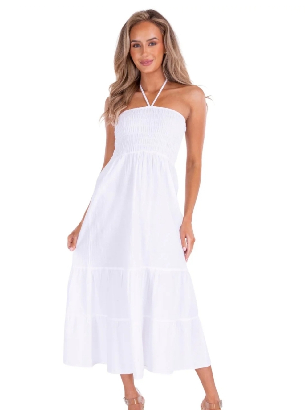 NWT Shade & Shore Smocked Midi Dress L Tube Top Beach #7500